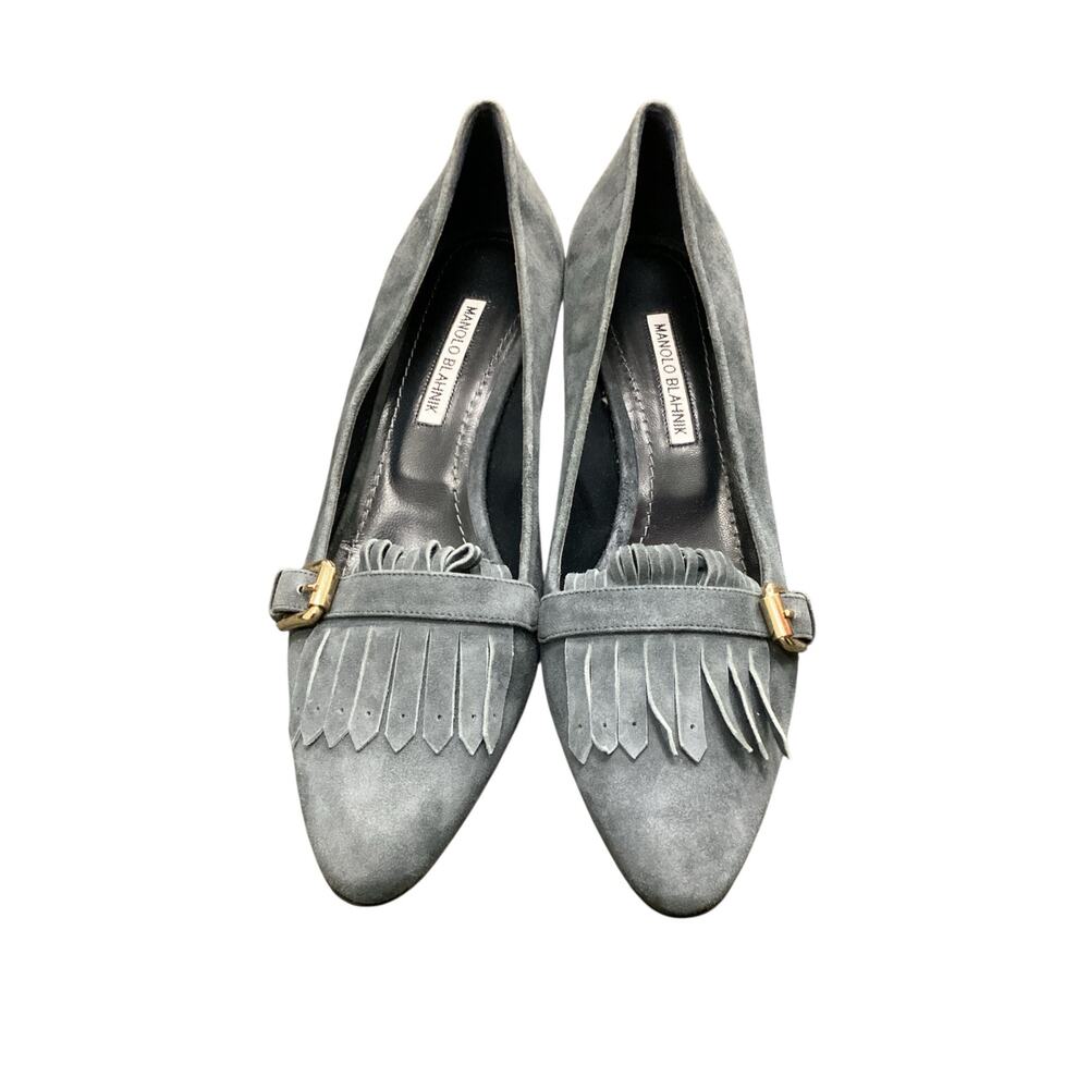 NWOT Manolo Blahnik Shoes Women’s Size10/10.5 Suede Leather Heel Fringe On Front